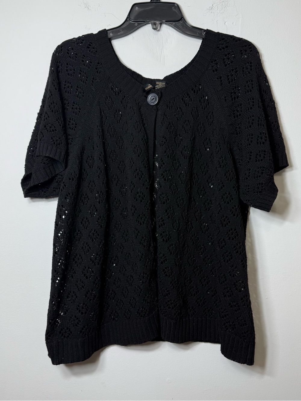 Susan Lawrence Plus Size 2X Black Pointelle Knit Short Sleeve Cardigan